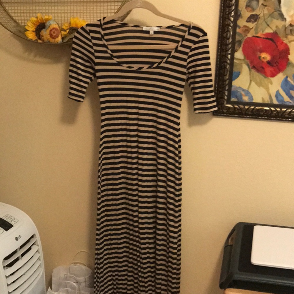 Short sleeve Black and Tan striped maxie dress